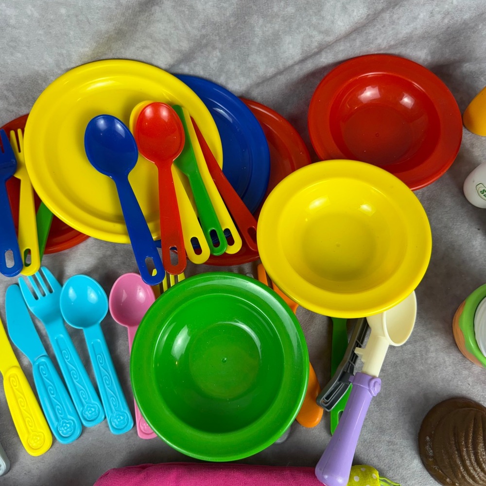 Play Food Kitchen Set Barbie Dishes Ice Cream Hot Dog Utensils Oven Mitt Mix Lot - Picture 7 of 9